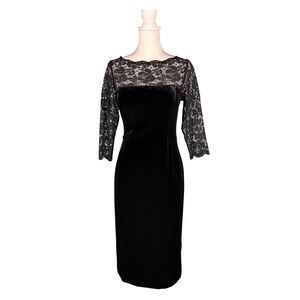 Eliza J Black Velvet Lace Dress Women's 10 Long Sleeve Cocktail Old Hollywood